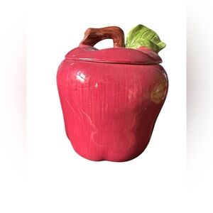Red Apple Ceramic Cookie Jar with Leaf Lid